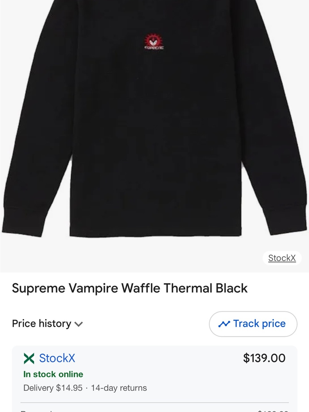 Supreme Black Waffle Thermal Crewneck with Red Vampire Crest